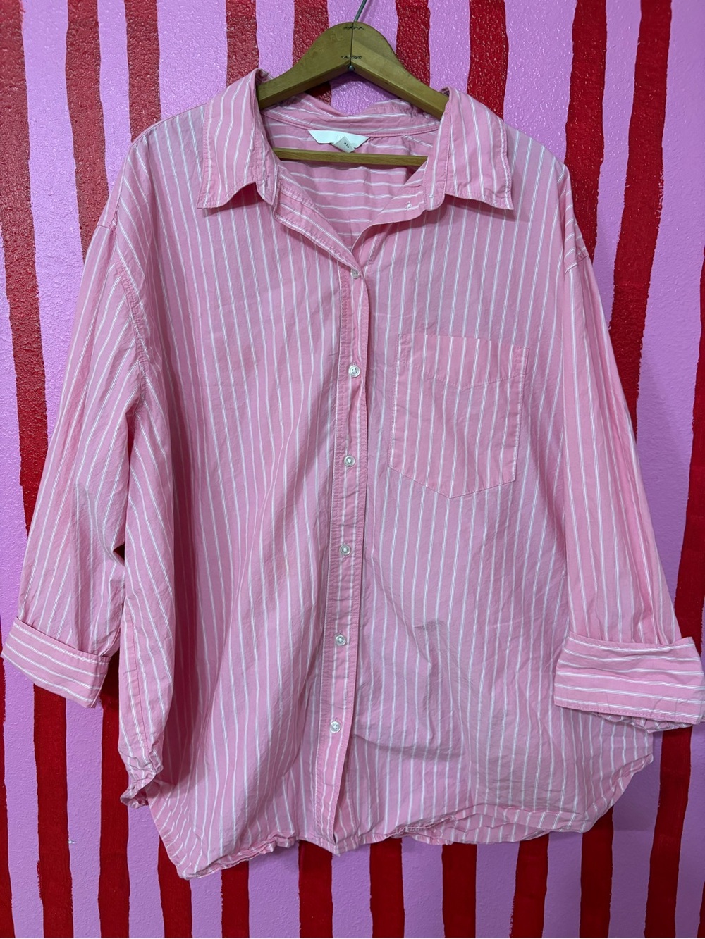H&M Pink and White Striped Button-Down Shirt